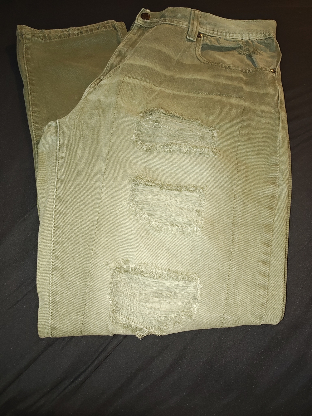 Men's Distressed Olive Green Jeans - Casual Ripped Denim 40/34